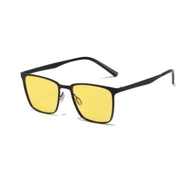 Imagem de Óculos de sol polarizados retangulares clássicos masculinos, preto fosco, UV400, óculos de sol da moda, com dobradiça de mola, para dirigir, 6 óculos de visão noturna pretos, BH01