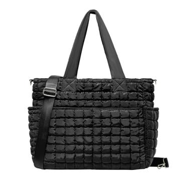 Imagem de Yarnic Sacola acolchoada para mulheres, bolsa grande leve com zíper e 7 bolsos, bolsa de ombro inchada para viagens, academia, trabalho, Céu noturno