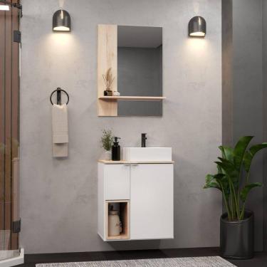 Imagem de Gabinete Suspenso com Cuba e Espelheira 60cm Lisboa Móveis Bosi Branco/Faia