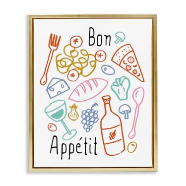 Imagem de Stupell Industries Desenho de arte de parede em tela flutuante dourada Bon Appetit colorido esboços coloridos por Heather Dutton, 53 x 43 cm