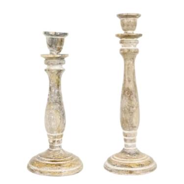 Imagem de 2 castiçais de madeira de manga branca 25 a 29 cm