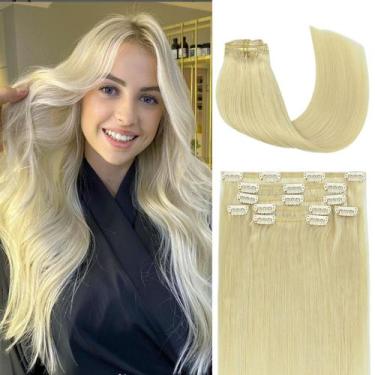 Imagem de Extensões de cabelo Honsoo Blonde Clip em cabelo humano real de 22 pol