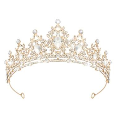 Imagem de Tiaras e coroas de cristal para mulheres, tiara de noiva rainha real para cabeça de princesa para bolo de aniversário, coroa e festa de concurso de formatura, Coroas brancas douradas + tiara, G