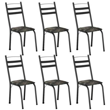 Imagem de Conjunto Com 6 Cadeiras Leia Artefamol Preto/flor
