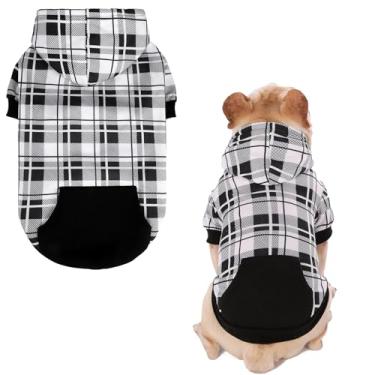 Imagem de EXPAWLORER Moletom com capuz xadrez para cachorro - suéter quente estilo britânico com orifício para trela, roupas Pitbull, roupas de inverno para todas as raças, roupas de cachorrinho, menino-gato