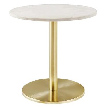 Imagem de Modway EEI-6609-BRA-WHI Viva, base de pedestal de metal para mesa lateral de mármore branco redondo de latão