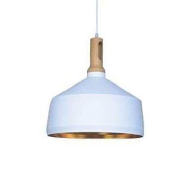 Imagem de Pendente Gold 1 Lâmp 33cm Branco e Dourado Detalhe Madeira - Lumavi