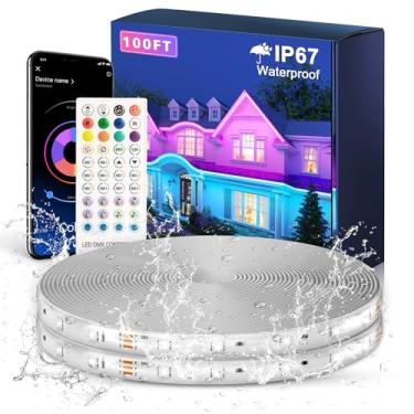 Imagem de MuliVid Fita De Led Rgb+Ic À Prova D'Água Para Áreas Externas, 30 Metros Iluminação Ip67 Com Controle Por Aplicativo E Remoto, Corda Que Muda Cor Árvores, Quintais, Varandas Pátios Festas