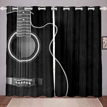 Imagem de Cortinas térmicas de violão para quarto, música, guitarras, escurecimento de quarto, cortina térmica, música clássica, cortinas com ilhós, decoração de casa, 106 x 163 cm, 2 painéis, preto