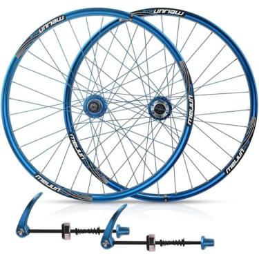 Imagem de Conjunto De Rodas De Bicicleta 26 Polegadas Mtb Bicicleta Roda Dianteira E Traseira Jantes De Liga Leve De Parede Dupla De Freio A Disco Fiywheel Hub 7/8/9/10 Velocidade 32h, Blue, 26inch