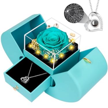 Imagem de Colar Preserved Navy Blue Real Rose with I Love You, Flores Eternas Rosa Presentes de Aniversário para Mulheres Sua Mãe Esposa Namorada Avó Natal no Dia das Mães Aniversário Romântico Azul Marinho