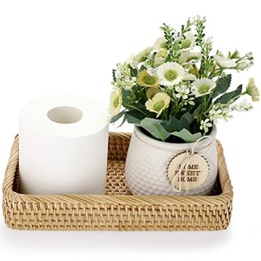 Imagem de Sumnacon Bandeja de banheiro de vime de 25 cm - Bandeja decorativa de vime para toalha de mão de papel, cesto de armazenamento vintage para banheiro, cozinha, vaso sanitário, prateleira de mesa