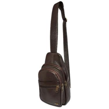 Imagem de Bolsa Transversal Masculina De Couro Le Voyage 5 Bolsos, Marrom