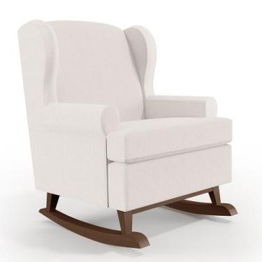 Imagem de Poltrona De Amamentação Com Balanço Malu Base De Madeira P02 Linho Cru