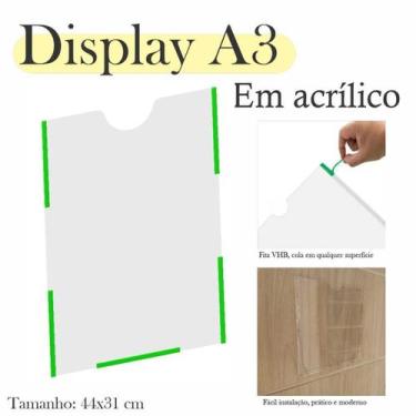 Imagem de 5 Display Parede Quadro Avisos Porta Folhas A3 Acrílico Vert - Indústr