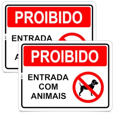 Imagem de Placa de Sinalização Aviso Proibido Entrada com Animais Pet Cão
