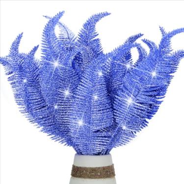 Imagem de 20 peças de folhas artificiais de Natal com glitter e galhos, sprays de folhas falsas brilhantes para palitos de árvore de Natal, enfeite de 25 cm, arranjos de flores, artesanato, grinaldas, decoração