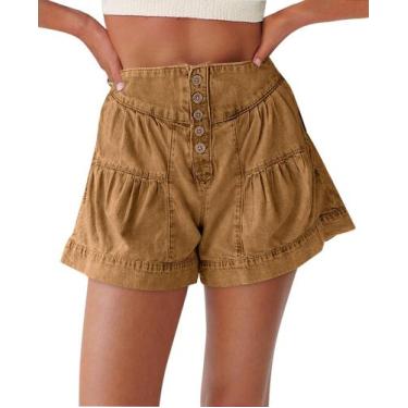 Imagem de Shorts jeans Cicy Bell femininos de cintura alta e pernas largas