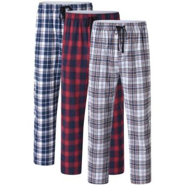 Imagem de Calças de pijama yuyangdpb, pacote com 3 pijamas masculinas, xadrez de