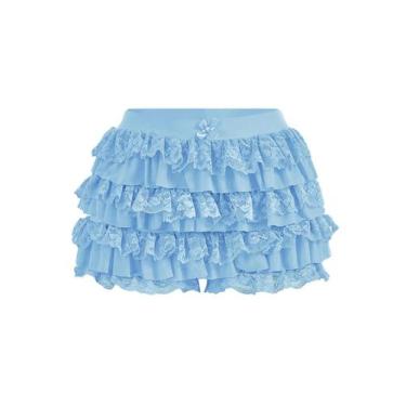 Imagem de Shorts BEAUDRM Y2k Ruffle Lace Lolita Bloomers azuis para mulheres