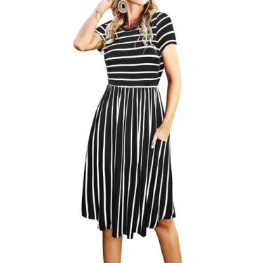 Imagem de Vestido Simier Fariry Modest Business Work Casual Preto Listrado