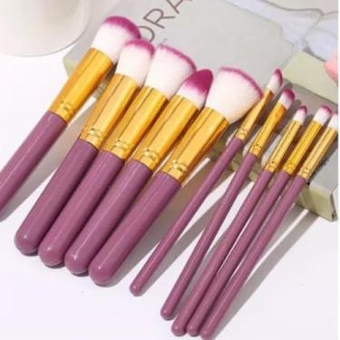 Imagem de Kit de Pincéis Profissionais para Maquiagem – 10 Peças Premium, Cerdas Sintéticas Macias, Cabo Ergonômico, Ideal para Base, Contorno, Esfumar e Olhos – Design Luxuoso (Roxo)