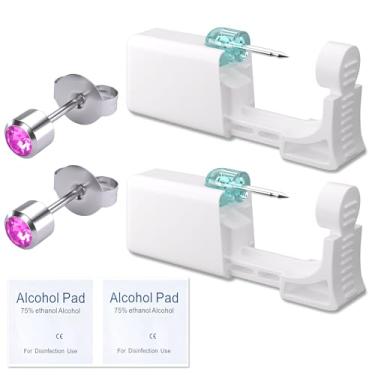 Imagem de YINPAD Kit de Piercing de Orelha - Pistola de Piercing Descartável Pré-carregada com Diferentes Estilos de Brincos de 4 mm, Kit de Auto Piercer em Casa (Diamante Rosa Clássico)