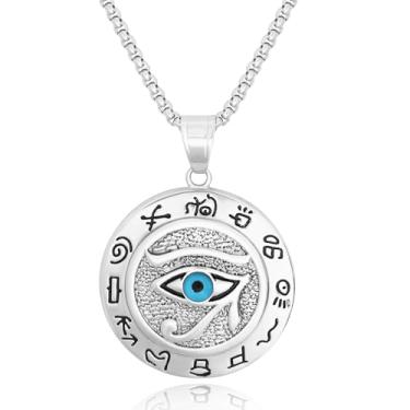 Imagem de Leashelllinco Colar com pingente de olho egípcio de Hórus, amuleto de proteção antigo com cristal azul, joia religiosa masculina, 23.6, Liga de aço, Sem Pedra Preciosa