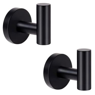 Imagem de 2 peças de ganchos de toalha de banheiro polidos, gancho de aço inoxidável para roupão, cabide de parede com parafusos, toalheiro para pendurar para cozinha de hotel, perfurador preto, 2 peças