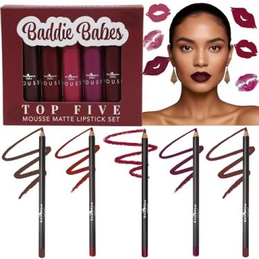 Imagem de Italia Deluxe Kit de cinco lábios edição exclusiva com batons mate mousse e lipliners ultrafinos, cremoso, altamente pigmentado, combo de maquiagem labial de longa duração