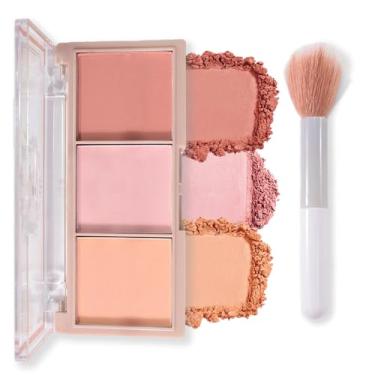Imagem de HHLTOH 3 cores paleta de blush fosco para o rosto, blush, blush facial montável, contorno de bochecha, bronzeador, pó prensado, palete de maquiagem, conjunto de presente feminino (paleta de contorno