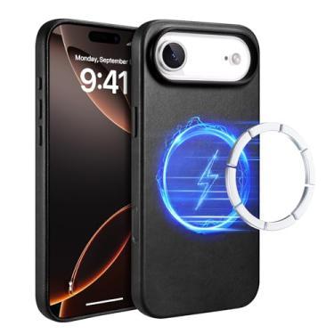 Imagem de ICARER Capa para iPhone Air, capa de couro genuíno, compatível com carregamento sem fio MagSafe, compatível com Apple iPhone Air 6,5 polegadas modelo 2025 (preto)