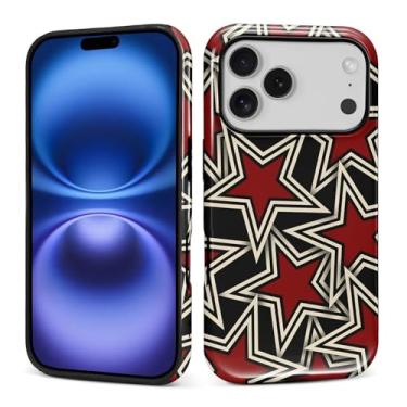 Imagem de Kapadiy Capa para iPhone 17 Pro, design de estrela vermelha híbrida dupla proteção de silicone rígido PC à prova de choque, capa protetora fina antiarranhões para homens e mulheres