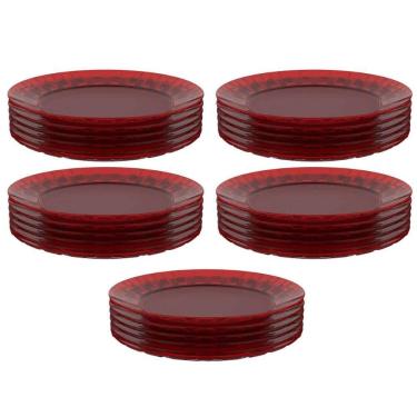 Imagem de Conjunto 30 Pratos Plásticos Vermelhos Mesa Posta Eventos Bandejas Grandes Eventos Crippa
