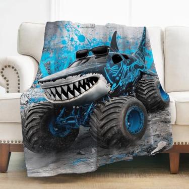 Imagem de Cobertor de presente, cobertor de caminhão monstro para meninos e crianças, cobertores de pelúcia para sofá cama sofá viagem acampamento, decorações de aniversário de Natal 127 x 152 cm