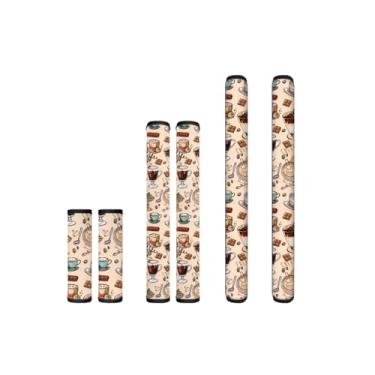 Imagem de HUISEFOR Coffee Time Conjunto de 6 capas de alça de geladeira antiderrapantes para eletrodomésticos de cozinha, 6 peças, capas macias de micro-ondas, proteção contra o calor, presente para férias