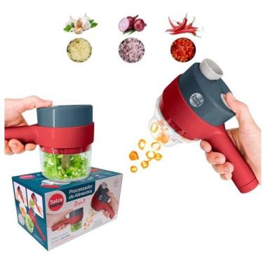 Imagem de Processador Elétrico 2 Em 1 Cortador e Fatiador De Legumes - Vermelho 