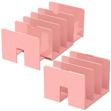 Imagem de 2 organizadores de arquivos de acrílico espesso, 5 compartimentos retráteis expansíveis, porta-revistas, multifunções resistentes para escritório, casa, escola (rosa)