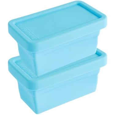 Imagem de 2 peças de bandeja de silicone para congelador de silicone de grau alimentício moldes de alimentos seguros para lava-louças, bandeja de congelamento de silicone com tampa, molde reutilizável para