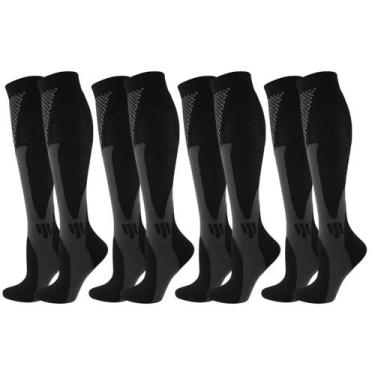 Imagem de Kit 4 Pares Meia De Compressão Esportiva Cano Alto 3/4 Corrida Ciclism