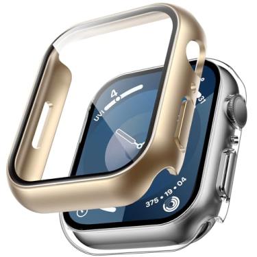 Imagem de TAURI Ampliador de tela de projetor para celular com película de vidro temperado para PC, capa de proteção geral resistente a manchas para iWatch S9/S8/S7 de 45 mm, transparente + dourado