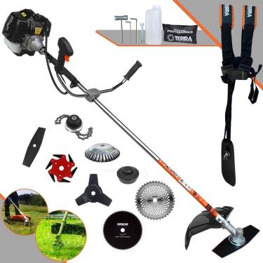 Imagem de Roçadeira  Completa Terra GRH520 À Gasolina Motor 2T 52cc 2,5HP de Potência Alta Rotação Com Carretel de Nylon + Kit 7 Opções de Cortes