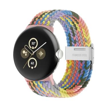 Imagem de BandRain Pulseiras trançadas elásticas compatíveis com Google Pixel Watch 4 3 de 41 mm/Pixel Watch 2/Google Pixel Watch – Conector atualizado – Pulseiras esportivas respiráveis de nylon elástico para