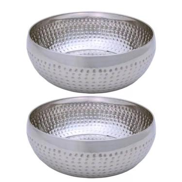 Imagem de Kit 2 Saladeiras Tigela Bowl Inox Martelado 18Cm 1350Ml