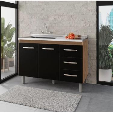 Imagem de Balcão de Cozinha Sem Tampo 2 Portas 3 Gavetas 120cm Bianca Savana/Pre