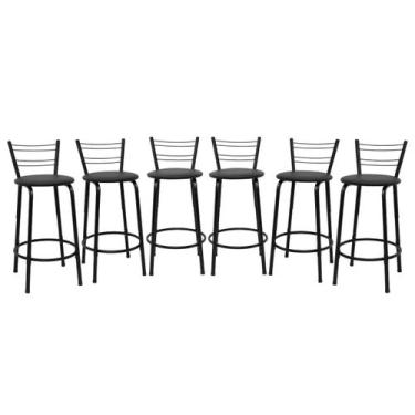 Imagem de Kit 6 Banco Para Balcão Ilha Bistrô Banqueta Flórida Preta 60cm Bar Co