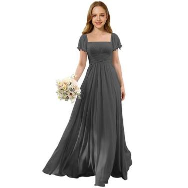 Imagem de Vestido Augday Chiffon Grey para meninas, festa de casamento, tamanho 