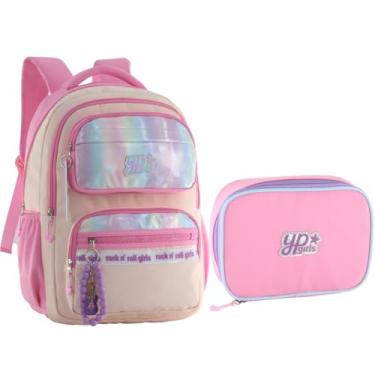 Imagem de Kit Mochila Candy Colorido Estrela Holográfico Com Chaveiro Pompom Estojo Box Juvenil (MF8232-ROSA)