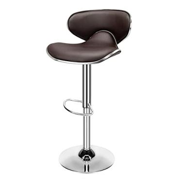 Imagem de YAYA2021-SHOP Cadeira de bar Contemporânea Ajustável Altura Giratória Banquetas de Couro PU Acolchoadas com Aconchegante Meio das Costas e Base Cromada Banqueta de Bar Ajustável (Cor: Marrom)