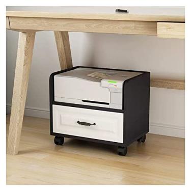 Imagem de URGDWEKJY Suporte de impressora móvel multifuncional com gaveta de armazenamento, impressora sob a mesa e carrinho de CPU, prateleira de madeira para impressora rolante, suporte de impressora de